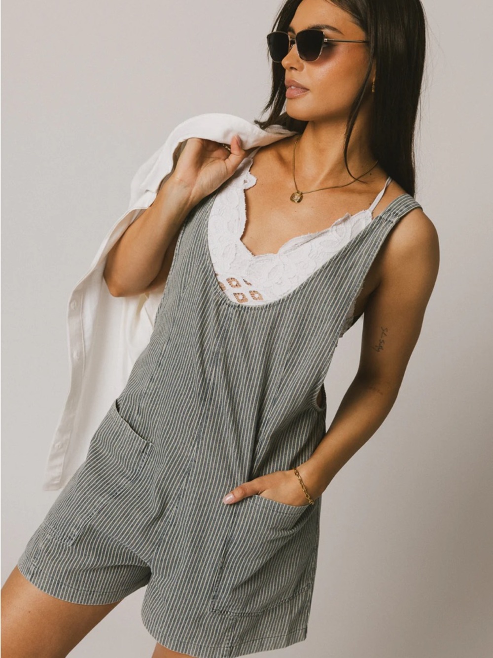 BOHME Scottie Denim Overalls | Striped Denim | Medium